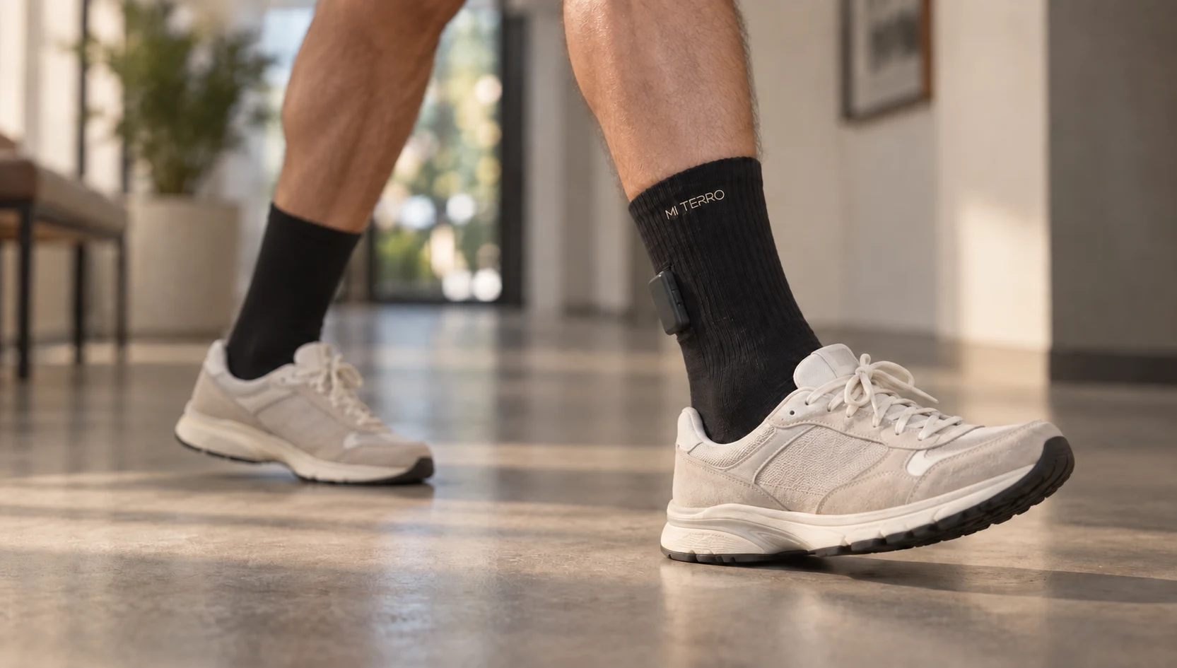 Mi Terro Smart Socks worn while walking to capture foot movement