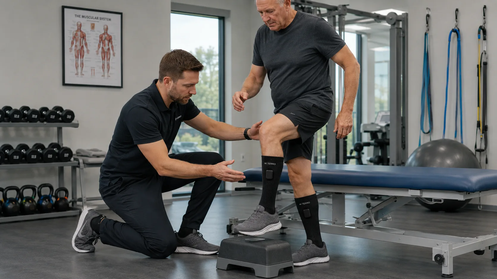 Older man wearing Mi Terro Smart Socks during a supervised mobility assessment